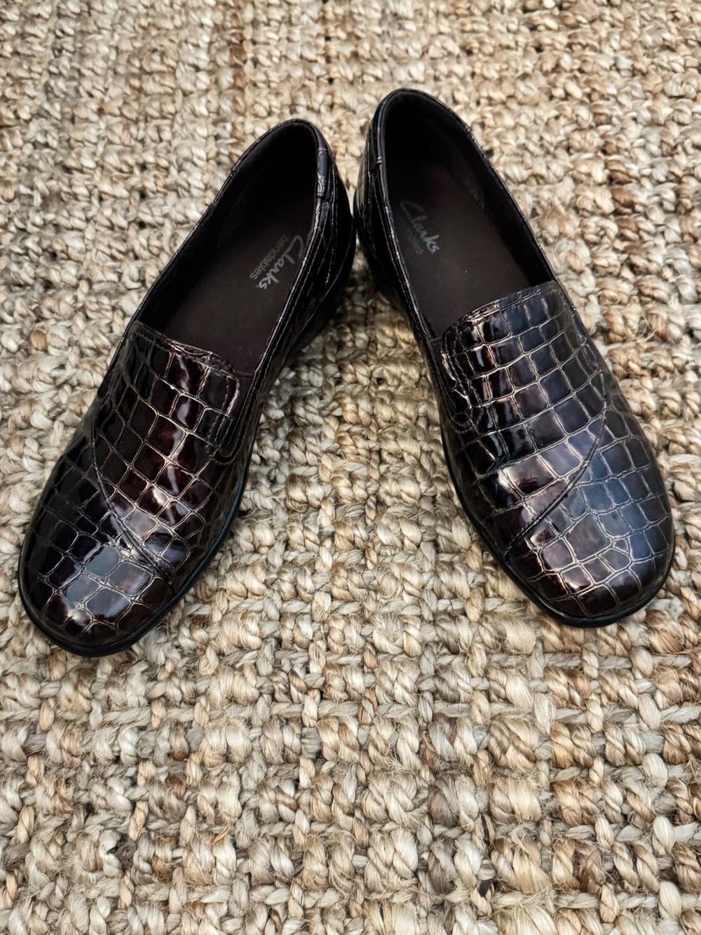 Clarks Brown Croc-Embossed Loafers